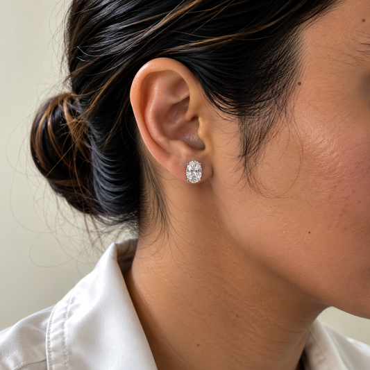 Mila Oval American Diamond Solitaire Studs