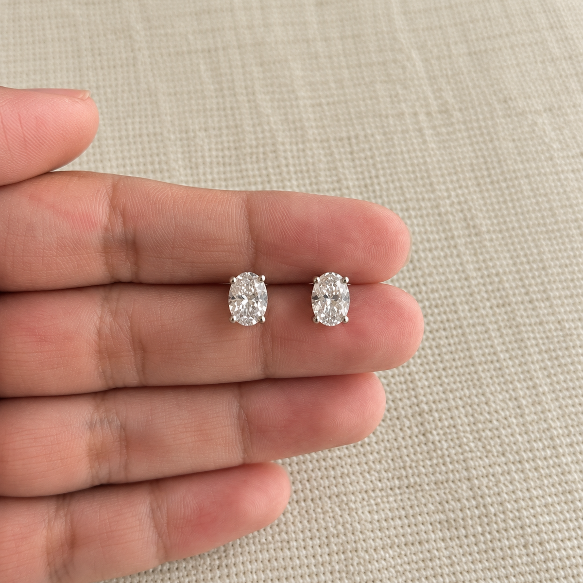 Mila Oval American Diamond Solitaire Studs