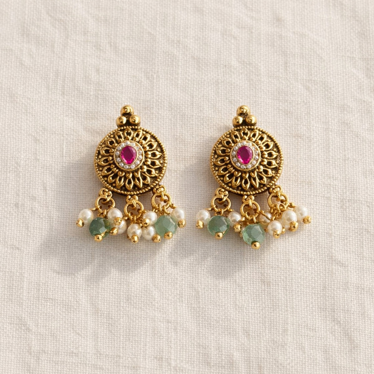 Red Sevanti Kundan Stud Earrings with Drops
