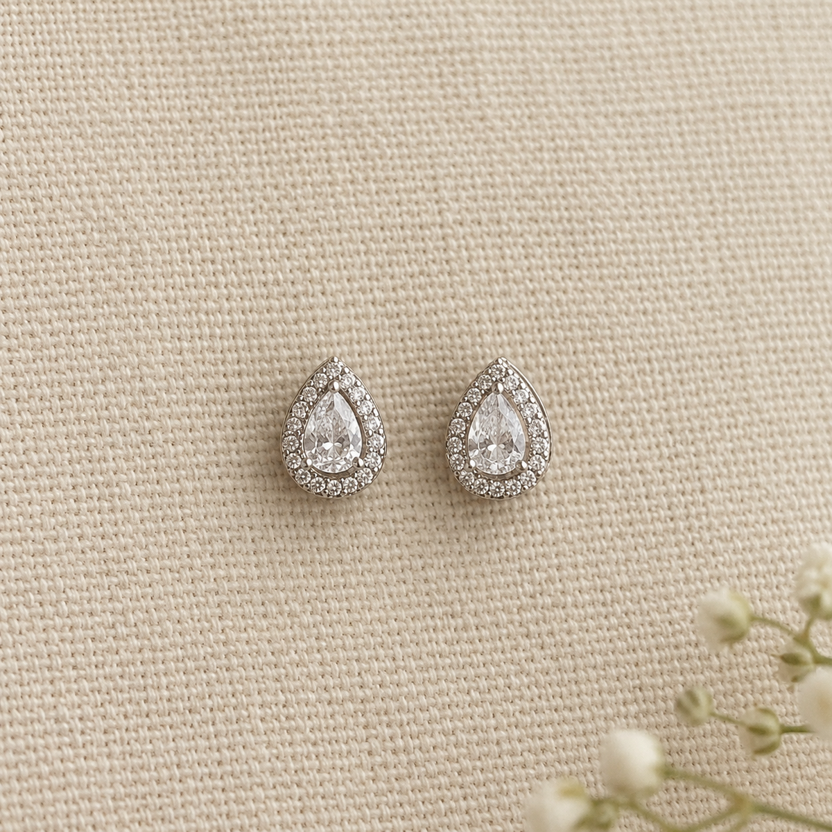 Luna Pear American Diamond Halo Studs