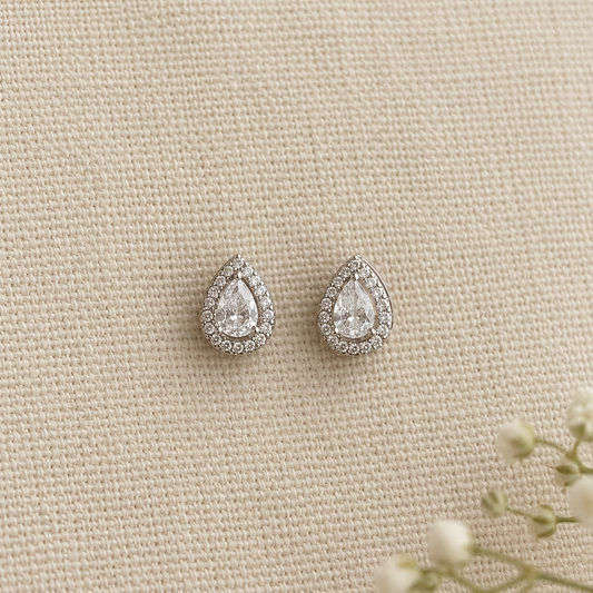 Luna Pear American Diamond Halo Studs