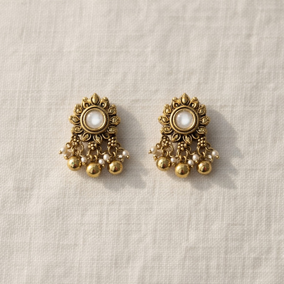 White Gulmohar Drop Stud Earrings