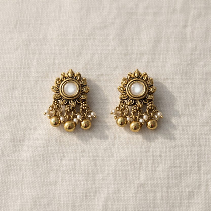 White Gulmohar Drop Stud Earrings