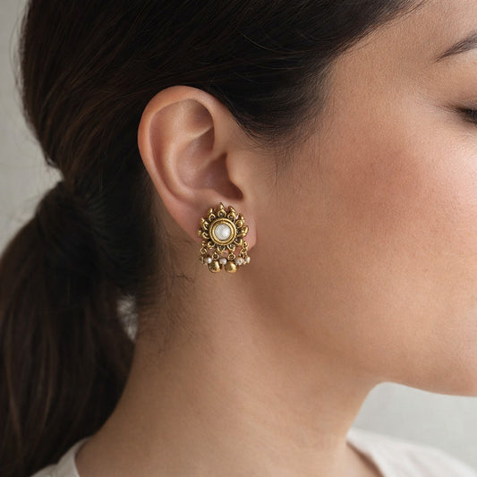 White Gulmohar Drop Stud Earrings