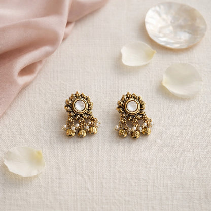 White Gulmohar Drop Stud Earrings