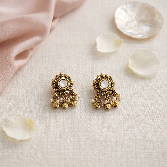 White Gulmohar Drop Stud Earrings