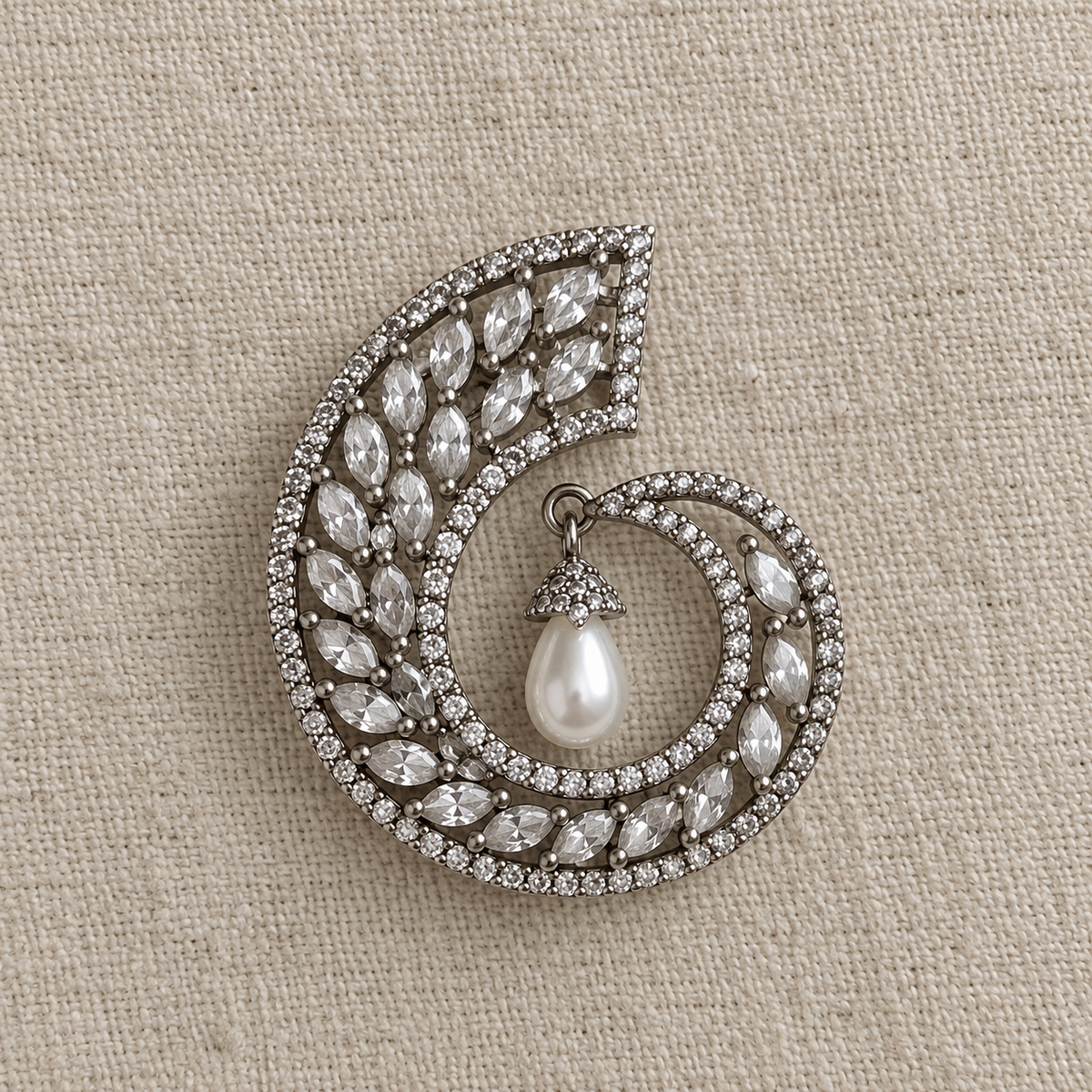 Naomi American Diamond Swirl Pearl Earrings