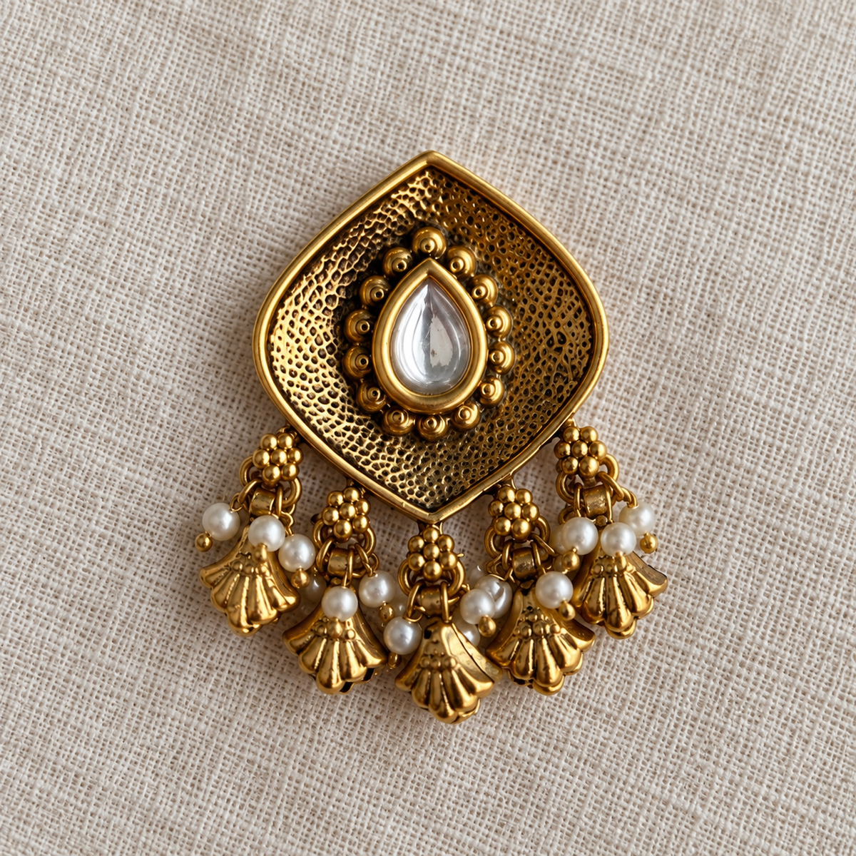 Paan Kundan Stud Earrings with Drops