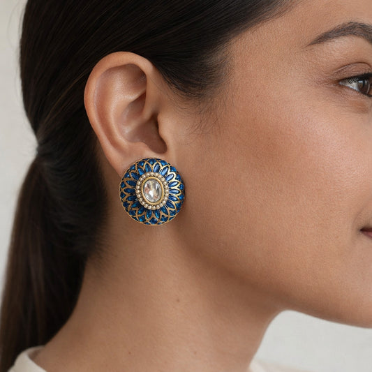 Blue Phool Meenakari Stud Earrings
