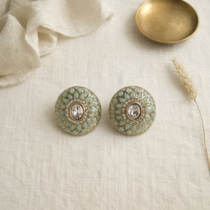 Mint Phool Meenakari Stud Earrings