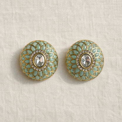 Mint Phool Meenakari Stud Earrings
