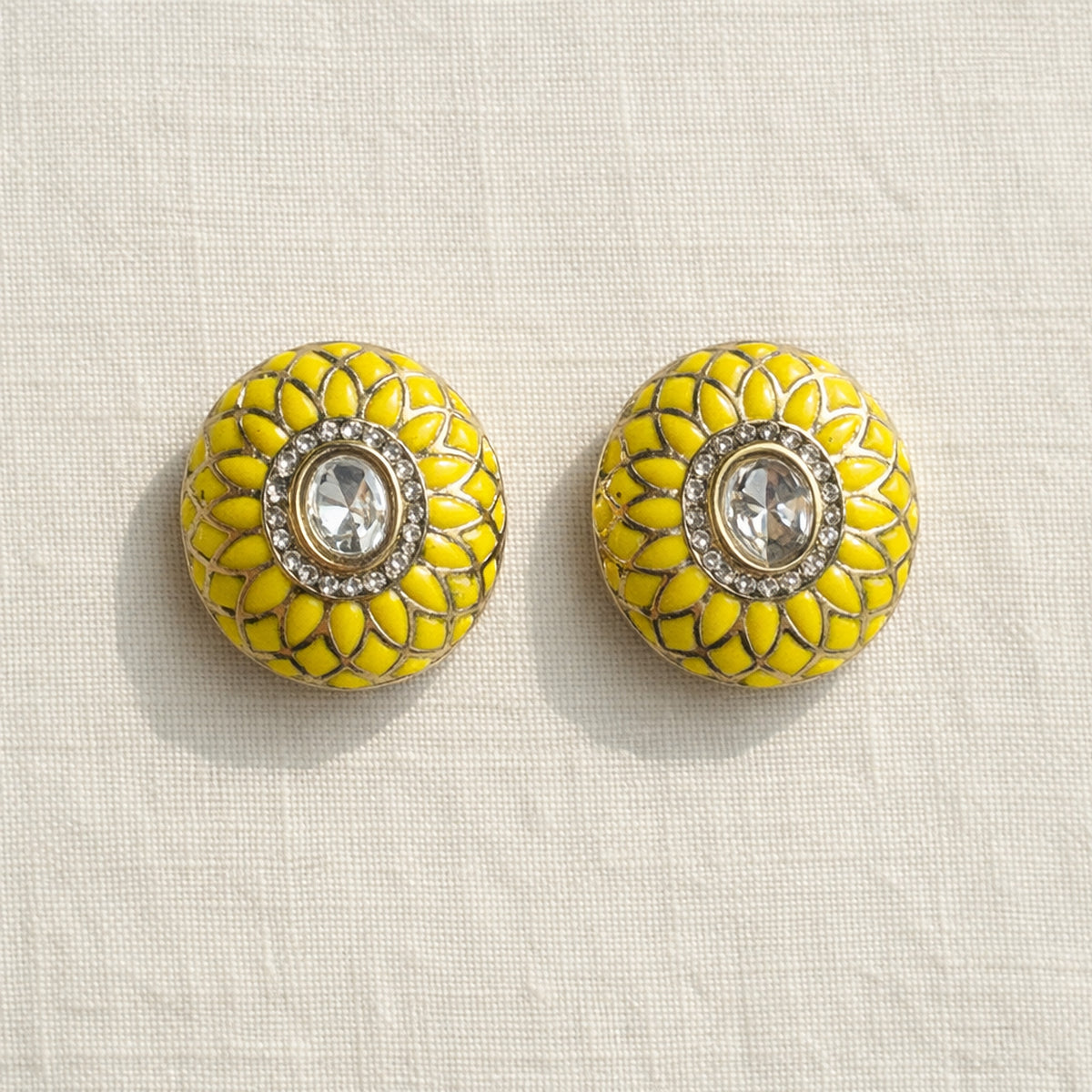 Yellow Phool Meenakari Stud Earrings