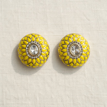 Yellow Phool Meenakari Stud Earrings