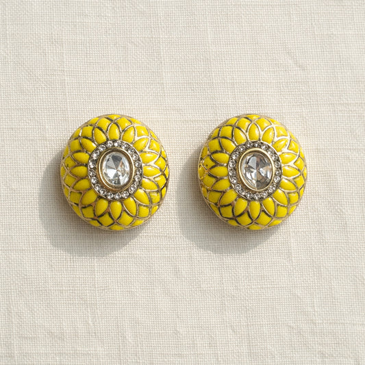 Yellow Phool Meenakari Stud Earrings