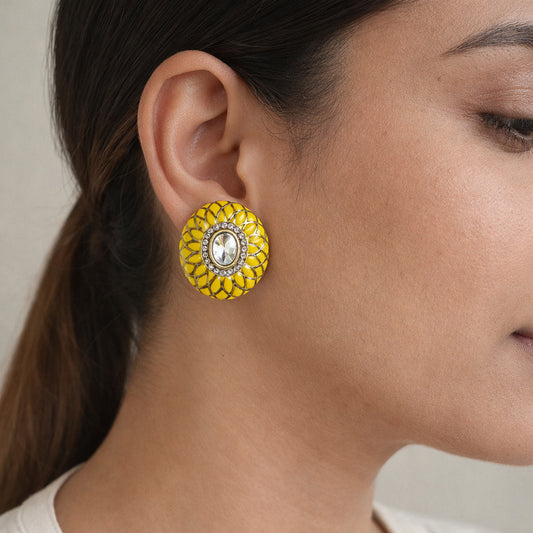 Yellow Phool Meenakari Stud Earrings