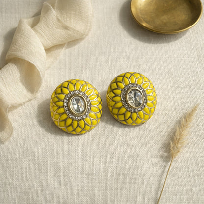 Yellow Phool Meenakari Stud Earrings
