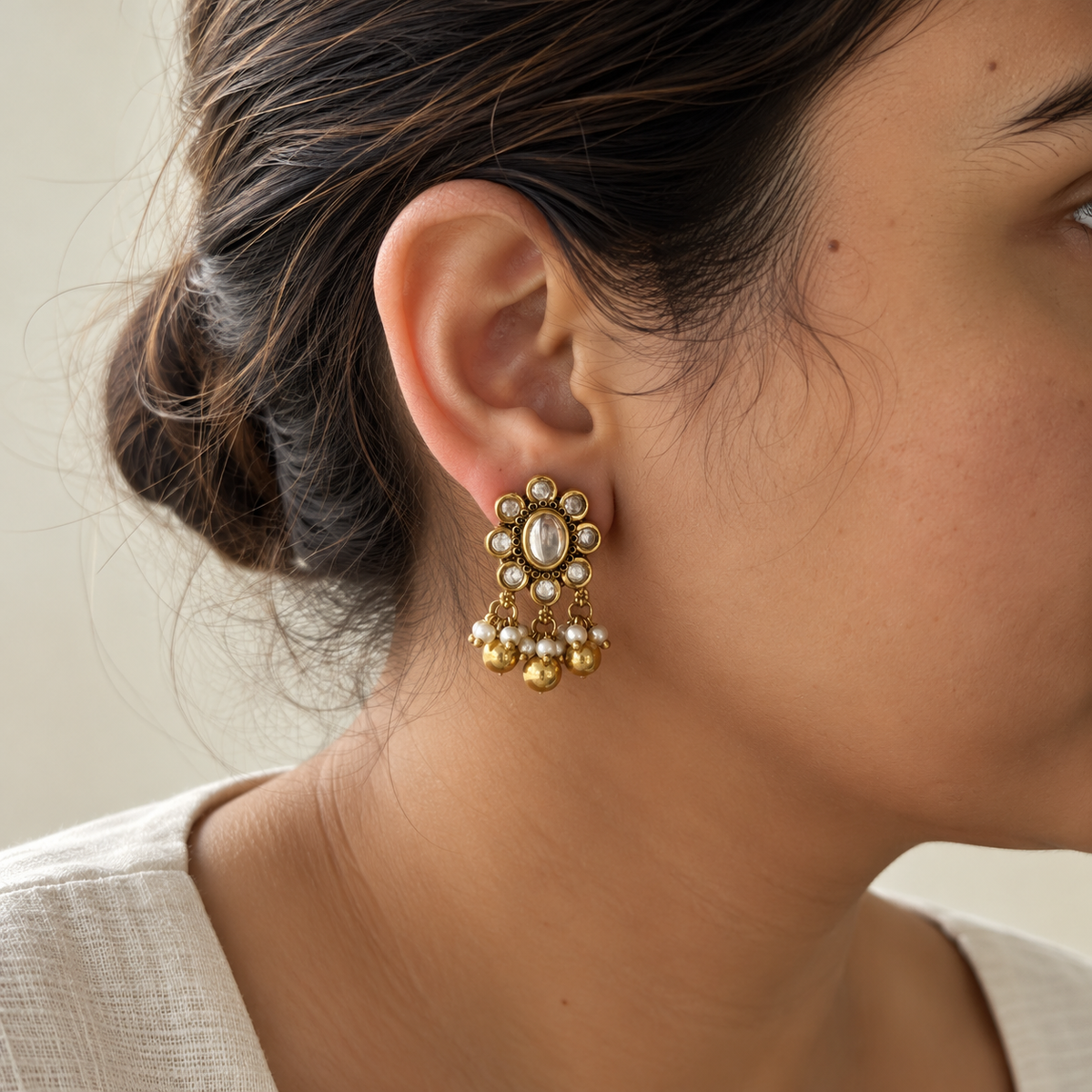 Chameli Kundan Stud Earrings with Drops