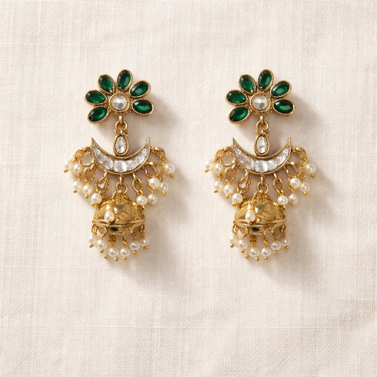 Emerald Saheli Kundan Jhumka Earrings