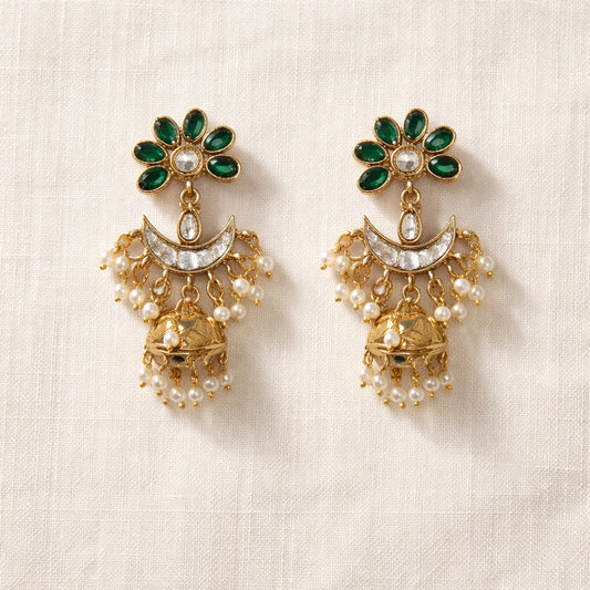 Emerald Saheli Kundan Jhumka Earrings