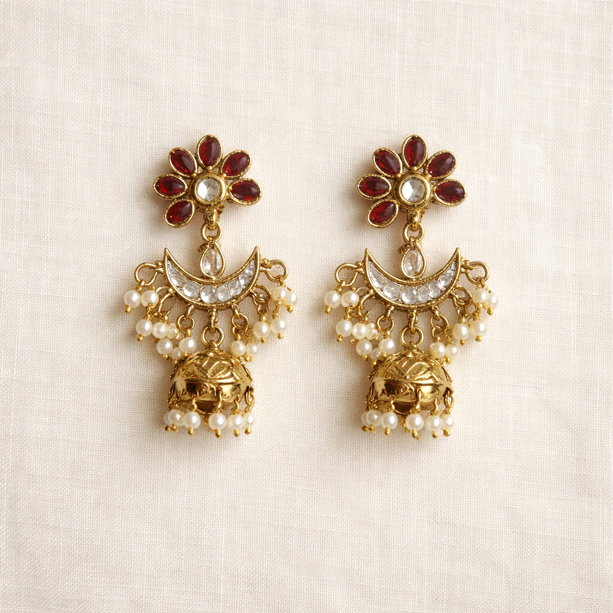 Ruby Saheli Kundan Jhumka Earrings