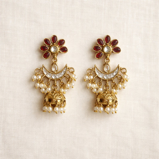 Ruby Saheli Kundan Jhumka Earrings