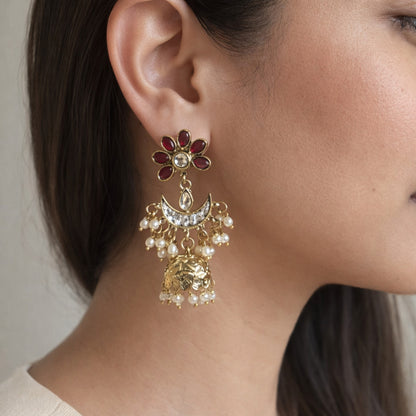 Ruby Saheli Kundan Jhumka Earrings