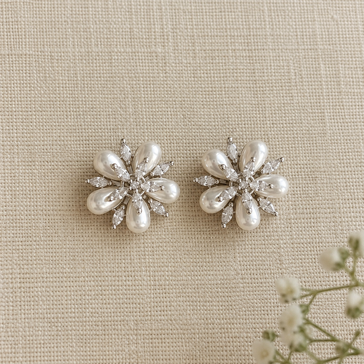 Lily American Diamond Pearl Flower Studs