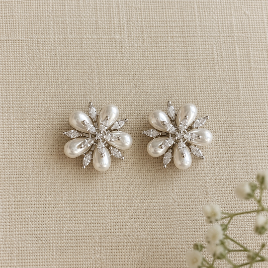 Lily American Diamond Pearl Flower Studs