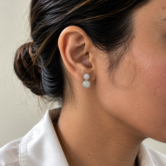 Zoe American Diamond Double Ball Earrings