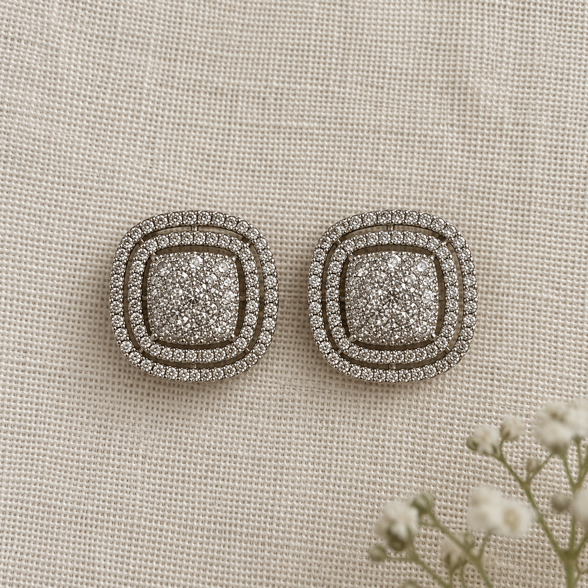 Ava American Diamond Cushion Halo Studs