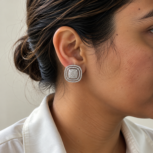 Ava American Diamond Cushion Halo Studs