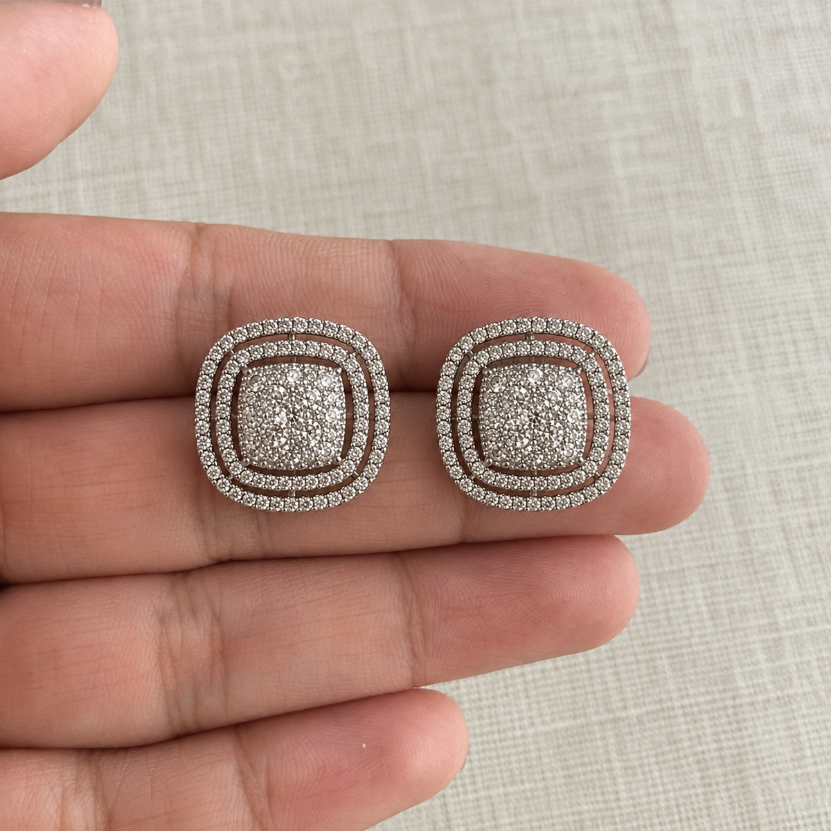 Ava American Diamond Cushion Halo Studs