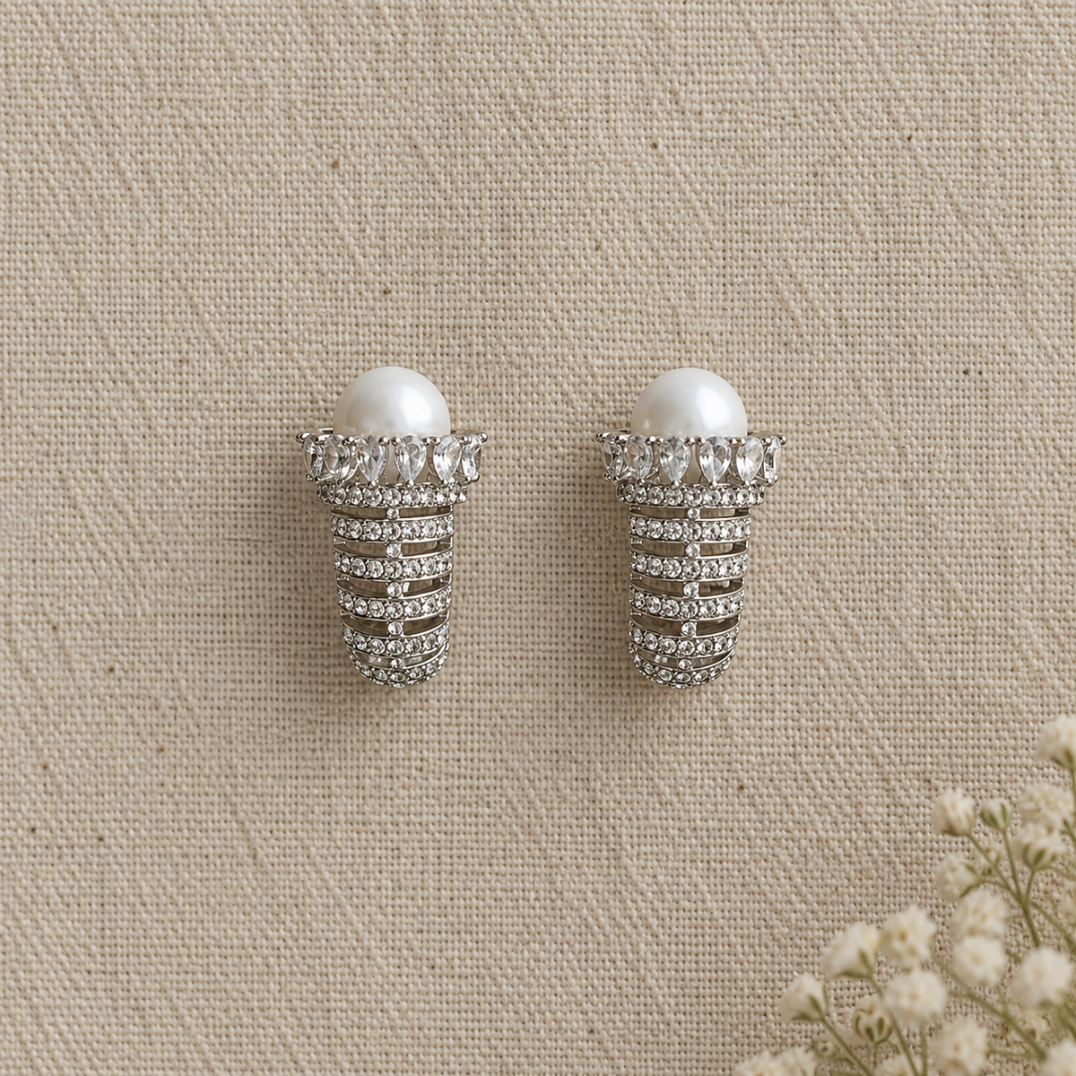Ivy Diamond Pearl Layered Hoop Earrings