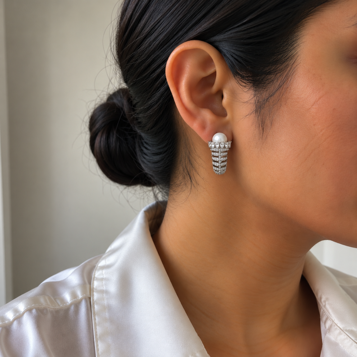 Ivy Diamond Pearl Layered Hoop Earrings
