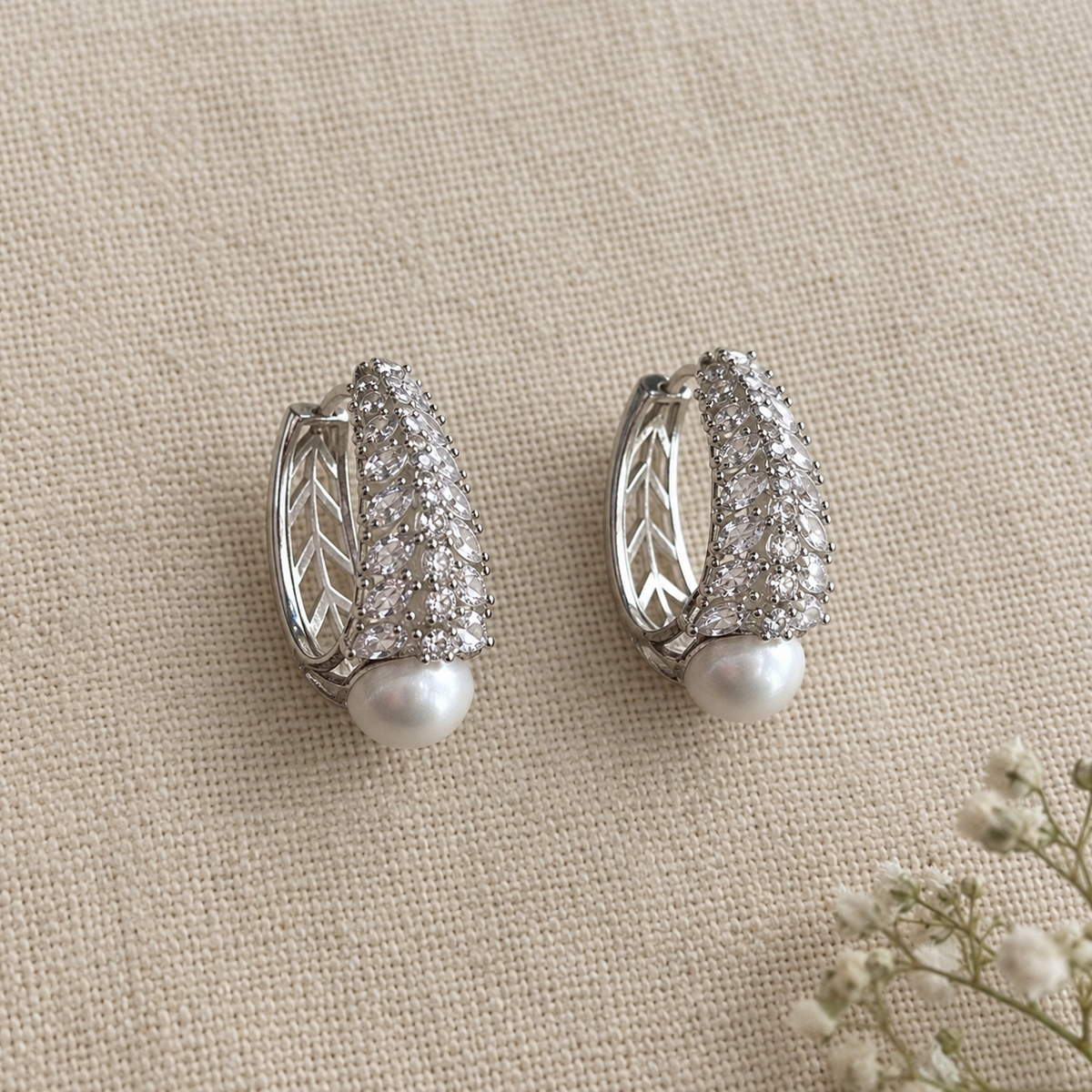 Cora American Diamond Pearl Half Hoop Earrings