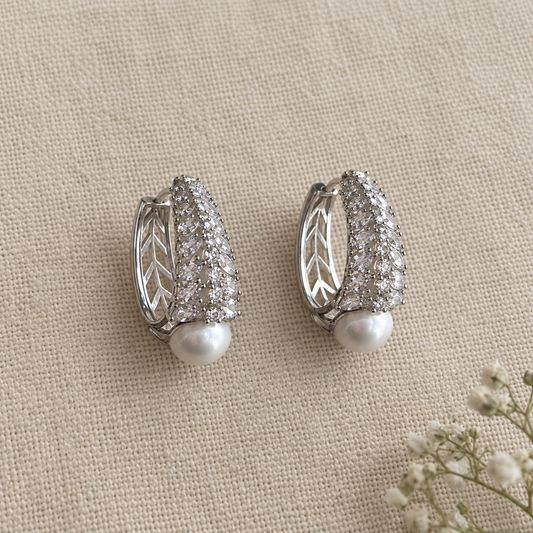 Cora American Diamond Pearl Half Hoop Earrings
