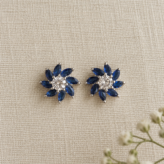 Iris Blue American Diamond Flower Studs