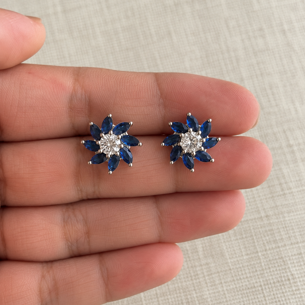 Iris Blue American Diamond Flower Studs