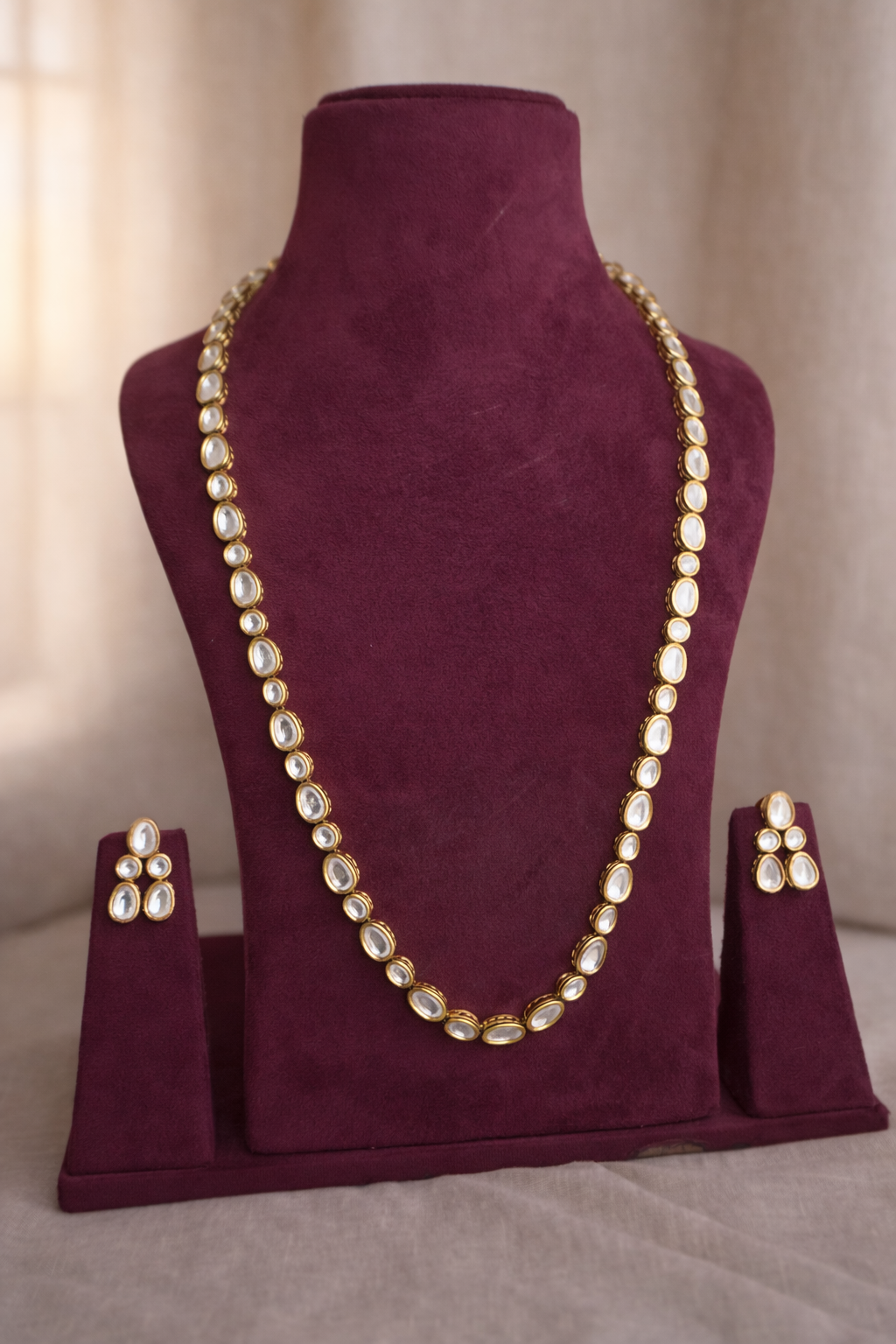 Multishape Kundan Long Necklace Set (Necklace & Earrings)