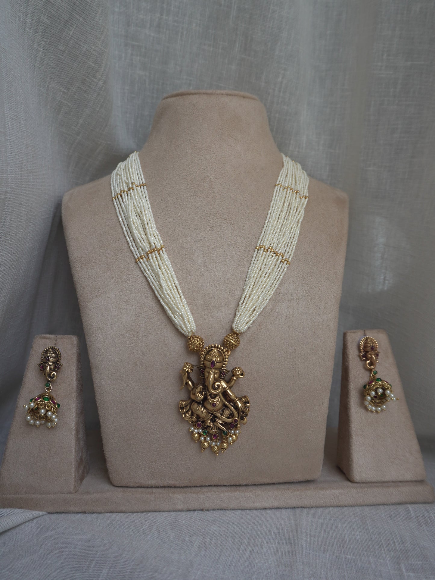 Ganpati Pearl Long Necklace Set