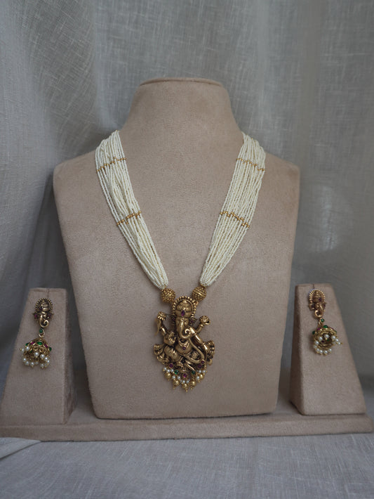 Ganpati Pearl Long Necklace Set
