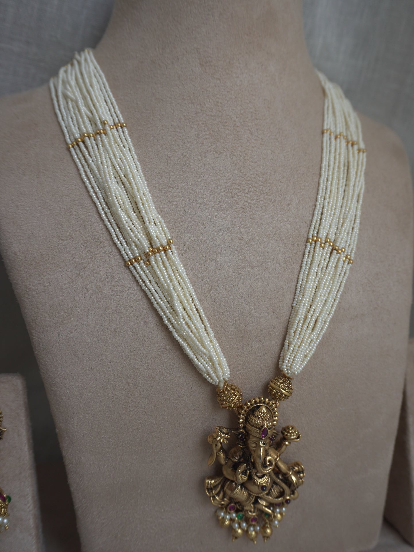 Ganpati Pearl Long Necklace Set