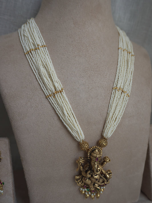 Ganpati Pearl Long Necklace Set