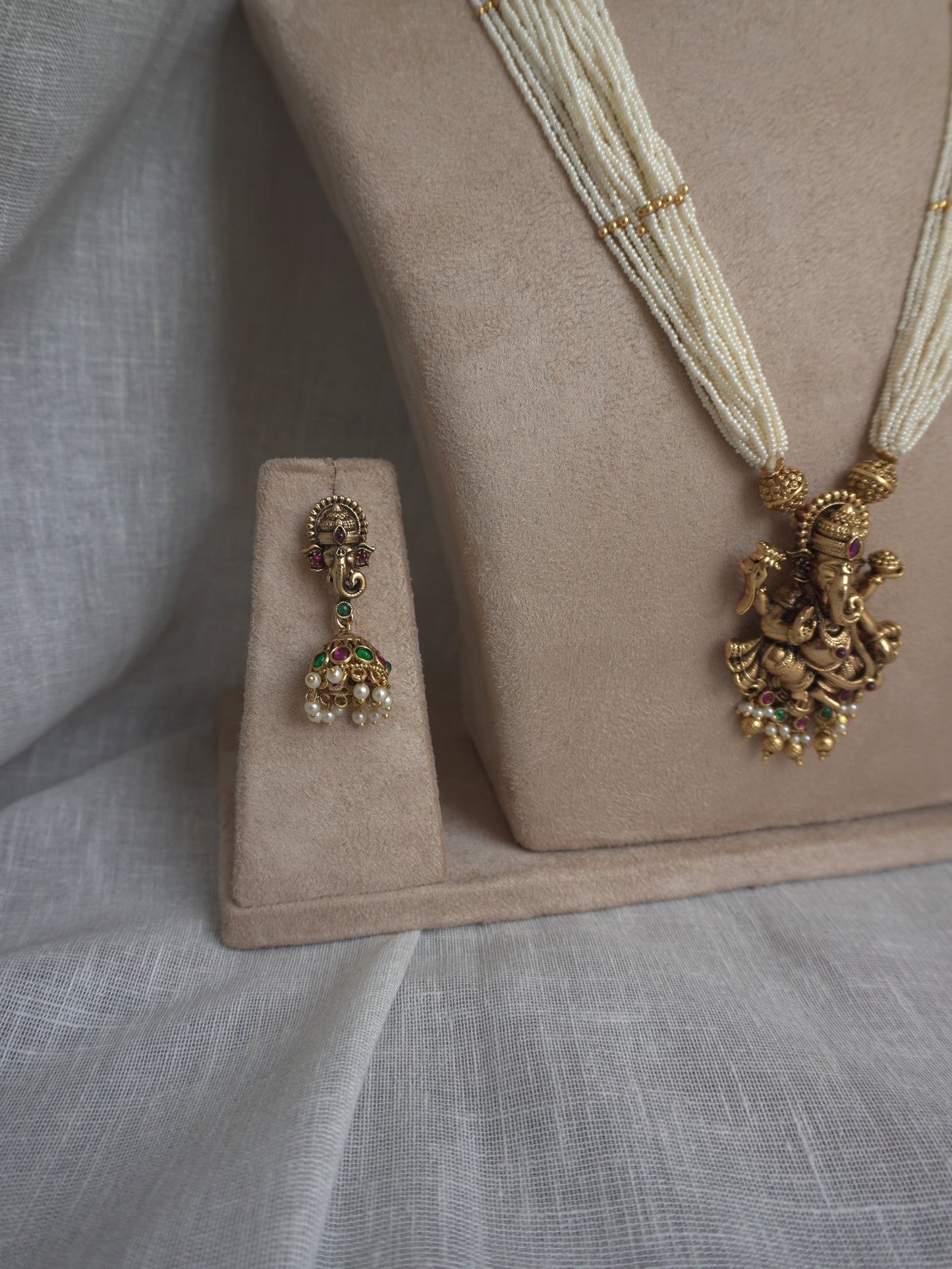Ganpati Pearl Long Necklace Set