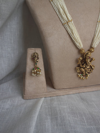 Ganpati Pearl Long Necklace Set