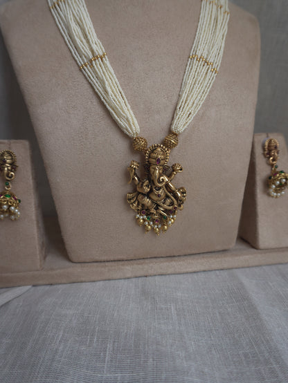 Ganpati Pearl Long Necklace Set