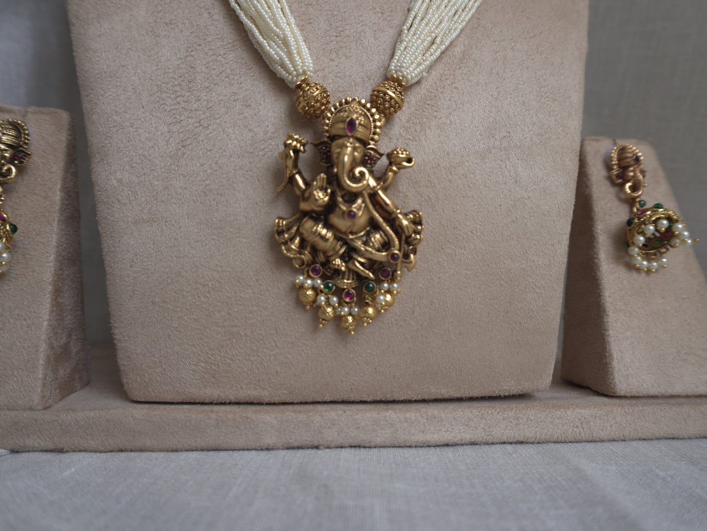 Ganpati Pearl Long Necklace Set