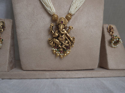 Ganpati Pearl Long Necklace Set