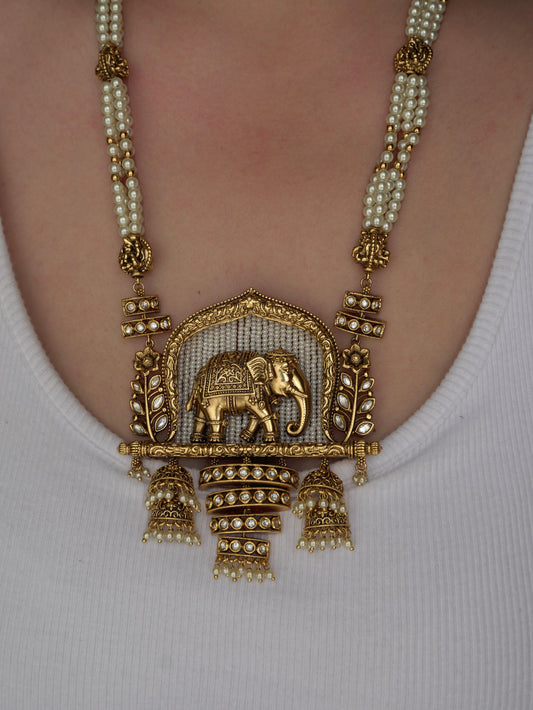 Haathi Temple Long Necklace Set (Necklace & Earrings)