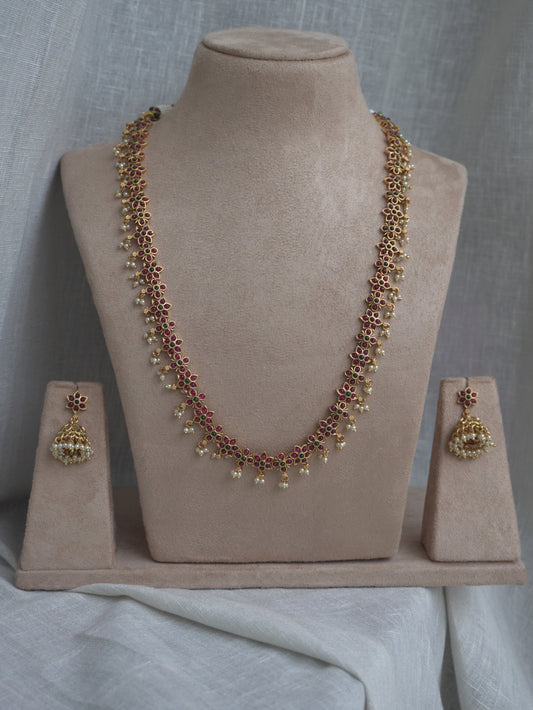 Ruby Blossom Long Necklace Set
